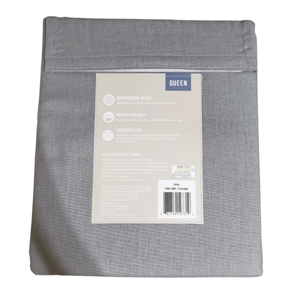 Martha Stewart Bleach Master 4-piece Queen Sheet Set Gray NWT!
